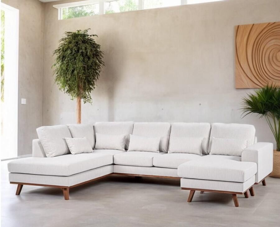 BY-OLAF U-bank Borneo links Melva beige 3-zits met hoek en ottomaan 290 x 202 cm