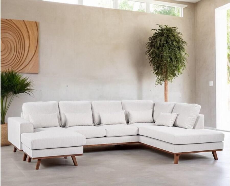 BY-OLAF U-bank Borneo rechts Melva beige 3-zits met hoek en ottomaan 290 x 202 cm