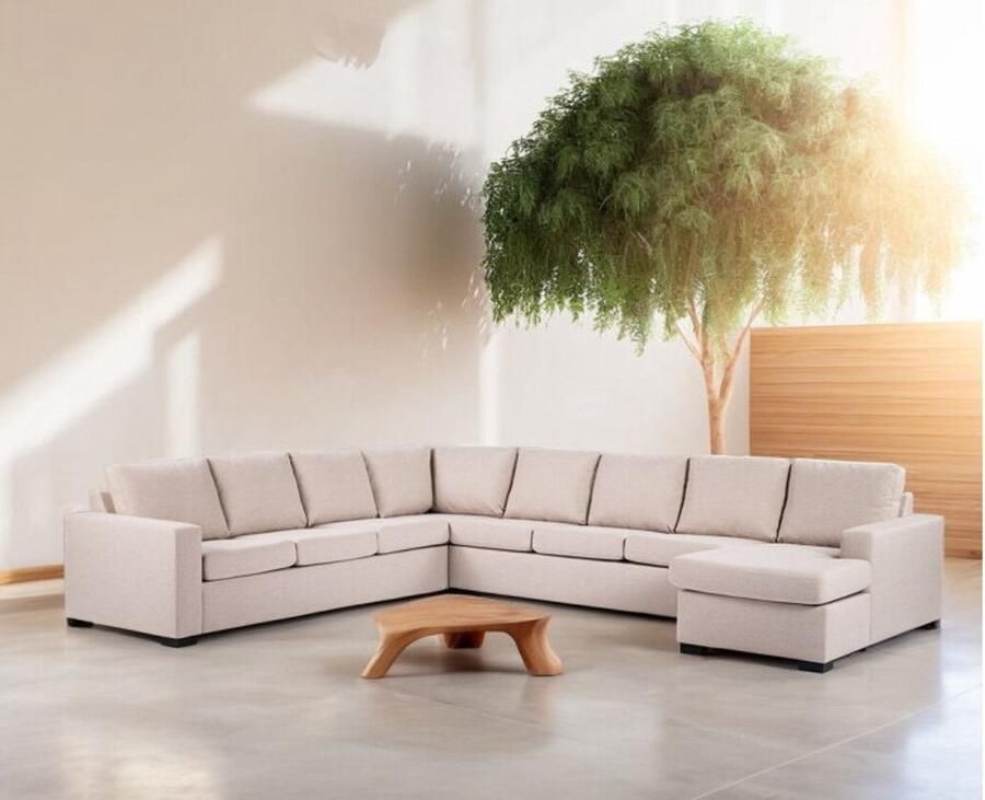 BY-OLAF U-bank Eleven 7-zits – Stof Inari 22 Beige – Hoek Links of Rechts Monteerbaar – 345 x 285 cm