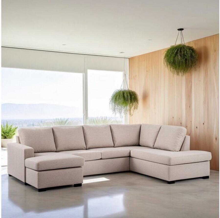 BY-OLAF U-bank Eleven rechts – Stof Inari 22 Beige – Ruime 3-zits met extra loungegedeelte – 285 x 199 cm