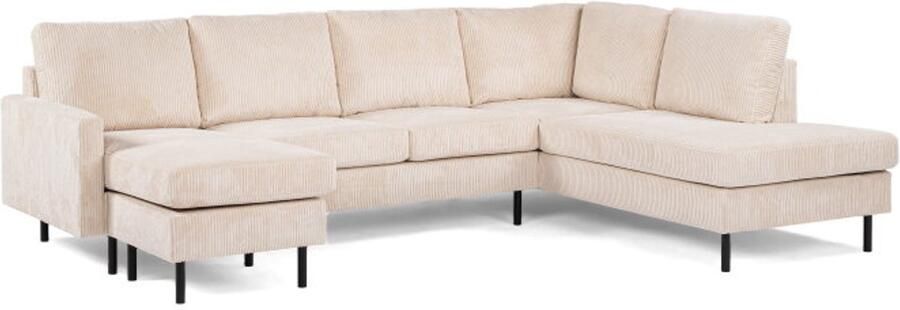 BY-OLAF U-Bank Lavina rechts – Stof Lincoln 03 Beige – Metalen Poten – 268 x 189 cm