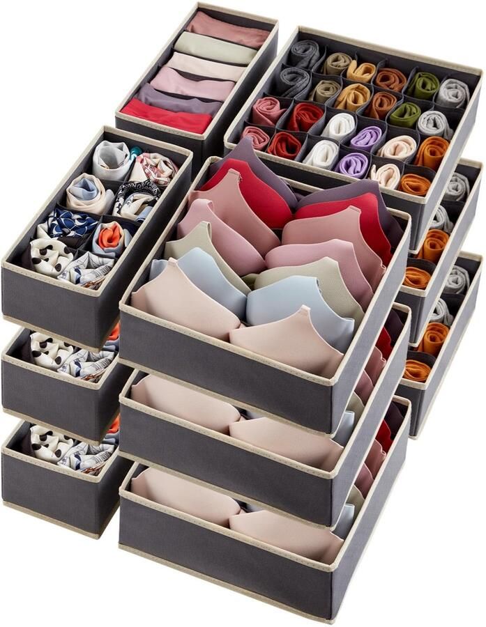 By Shayne 12-delige Opvouwbare Lade Organizer Set voor Ondergoed en Accessoires in Grijs