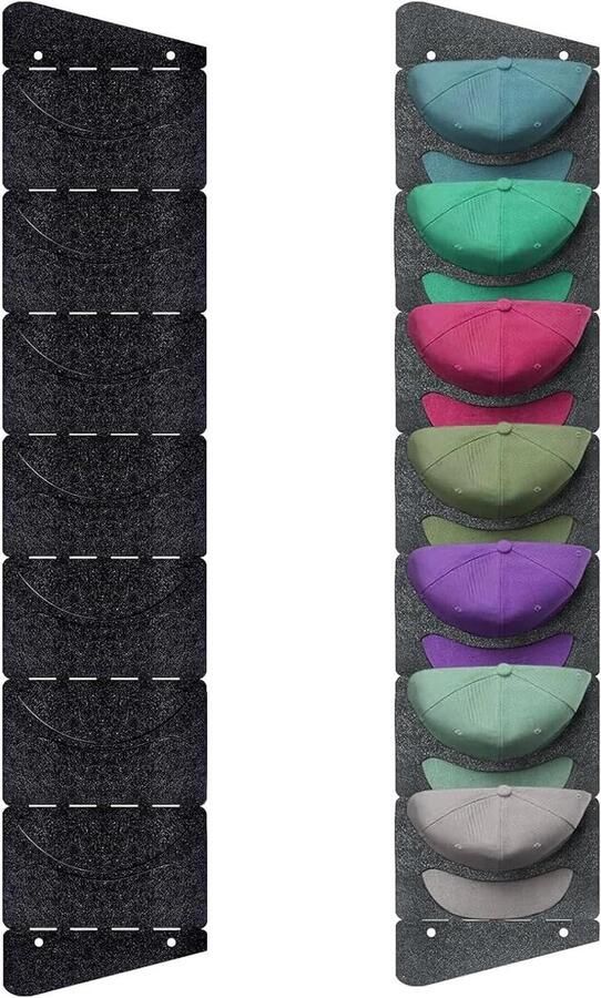 Allecto Premium Baseballcap houder voor muur met 7 vakken 2 stuks opvouwbaar zwart grijs. Rust je muur uit met deze handige organizer voor baseballcaps