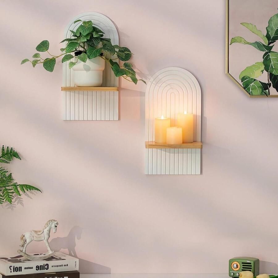 Allecto Plus Houten Wandplank voor Woonkamer en Slaapkamer Bohemian Decoratieve Hangplank Wanddecoratie Kinderkamer en Balkon Badkamerrek Houtkleurige Decoratie Stijlvolle Houten Wandrek