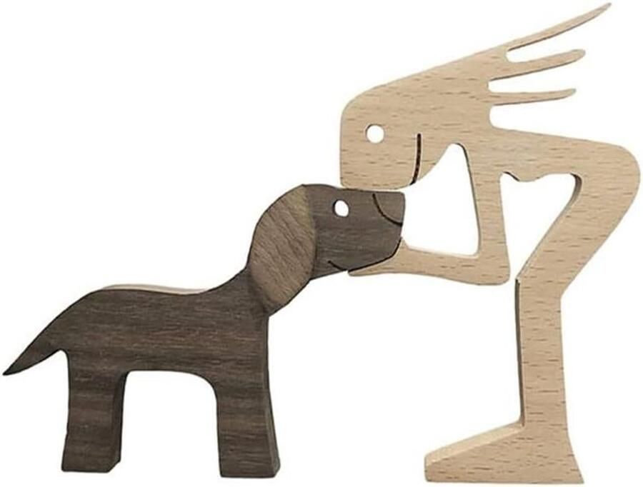 By Shayne ByShane Houten Beeldjes van Kat en Hond van Massief Hout Dieren Decoratie voor Thuis Kantoor & Bureau