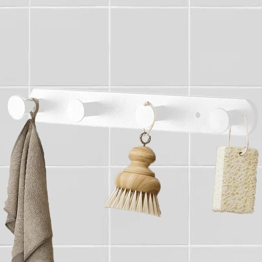 Allecto Plus Kleerhanger Muur Wit Kapstok met Zware Haak voor Badkamer en Keuken Wandkapstok voor Slaapkamer Decoratieve Kledingophanging