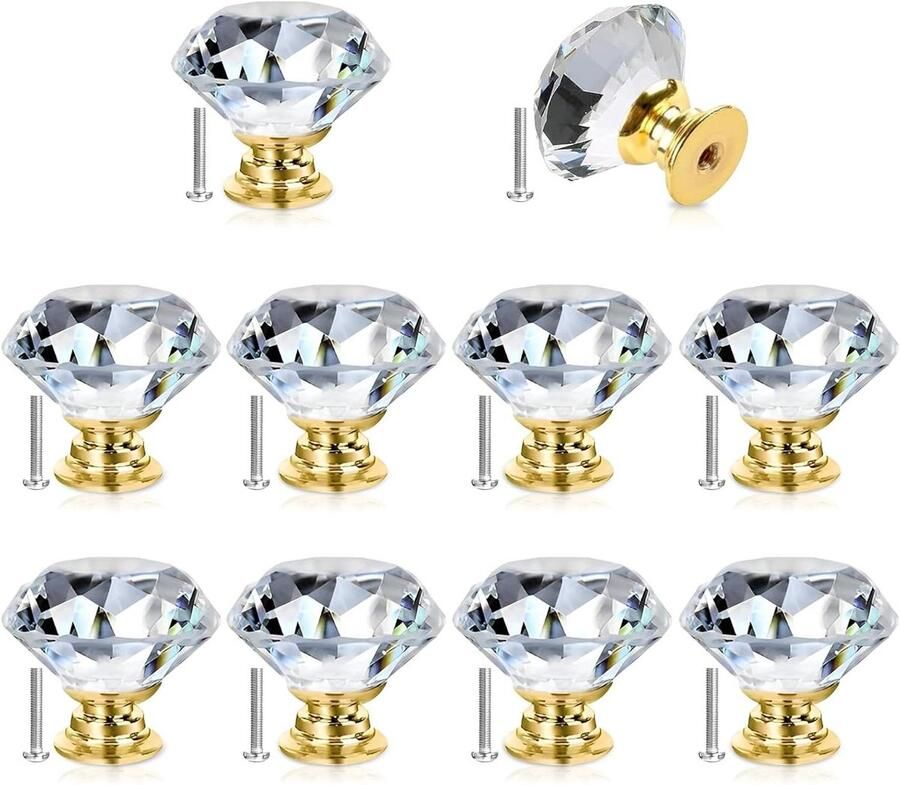 Allecto Premium Set van 10 ladeknoppen 25 mm kristallen meubelknoppen Deurknoppen van kristalglas Kastknoppen met schroeven voor commode Meubels en kast完成。