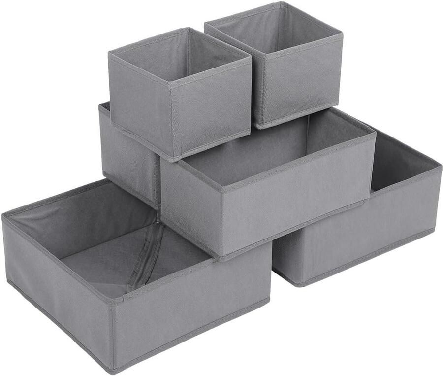 Allecto Plus Opbergbox met 6 Laden voor Kleding Opvouwbaar Grijs Organizer Systeem voor Ondergoed en Accessoires in Kledingkast