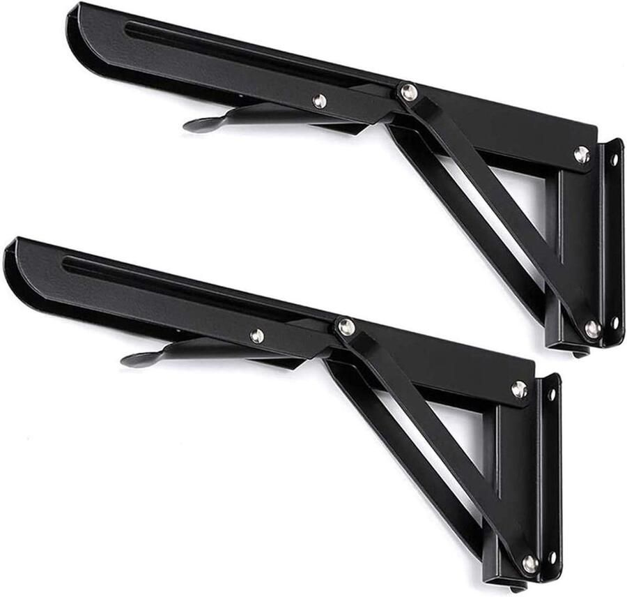 By Shayne ByShane Opvouwbare plankbeugels 25 cm Set van 2 RVS scharnier Wandmontage Ruimtebesparend Driehoekbeugel Tafel boekenplank Meubels Max. belasting 25 kg