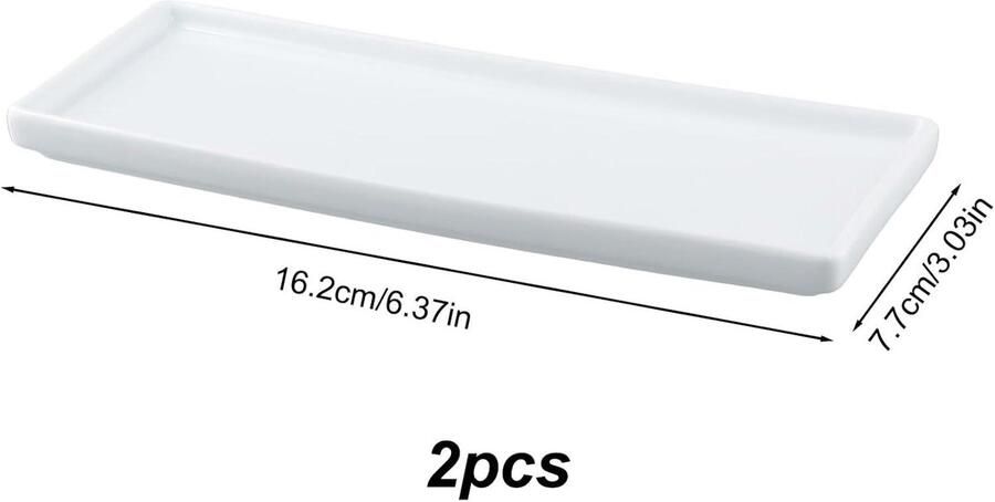 Allecto Plus Rechthoekige dienbladenset in wit keramiek voor salontafel Decoratieve trays voor parfum kaarsen en zeep Multifunctioneel woonkamer en badkamer dienblad met luxe uitstraling