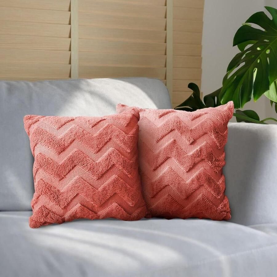 By Shayne ByShane Set van 2 zachte pluche kussenslopen 45 x 45 cm Rood-oranje decoratiekussens voor bank en slaapkamer
