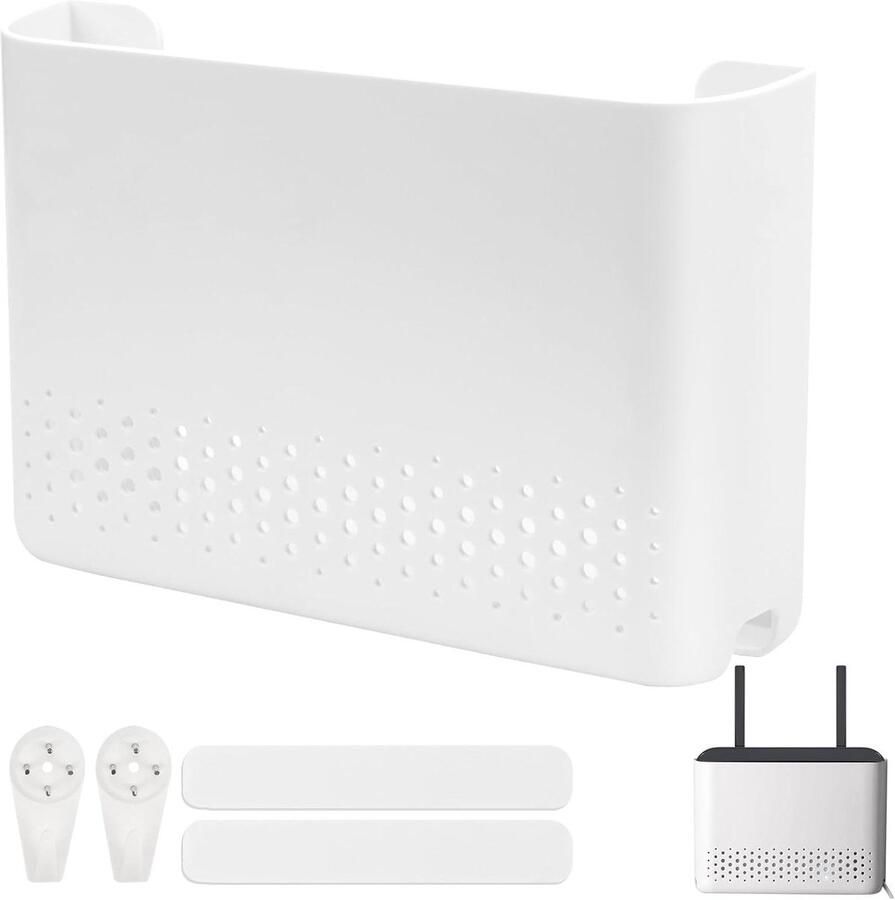 Allecto Plus Routeropbergdoos voor WLAN Router en TV kabel Witte wandplank 255 x 17 x 55 cm WiFi-rek en Wanddecoratie Routerkast Verbergen