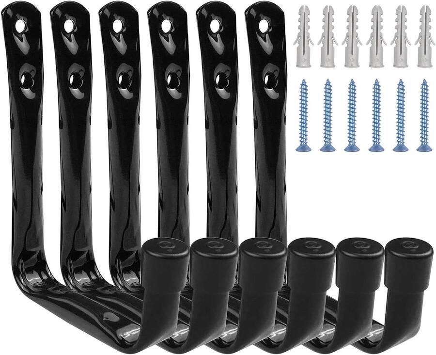 By Shayne ByShane Wandhaken voor garageorganisatie Set van 6 Zwart Met schroeven 115 cm x 9 cm Zware belasting Voor ladder stoel slang fietsen Elektrische apparaten