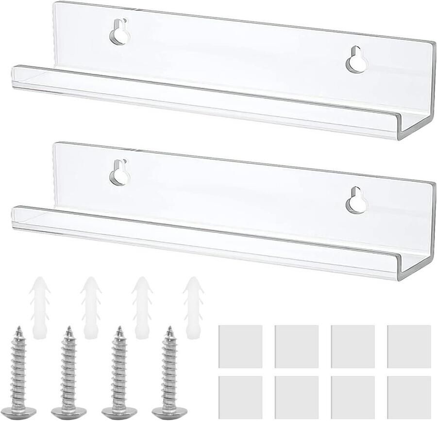 By Shayne ByShane Wandplanken voor opbergen en decoreren in slaapkamer woonkamer badkamer en kantoor. Met 2 acrylplanken en zelfklevende zwevende scheidingswanden