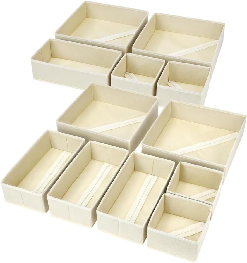 By Shayne Kast Lade Organizer Set van 12 Stuks voor Sokken en Kleding in Beige Kleur