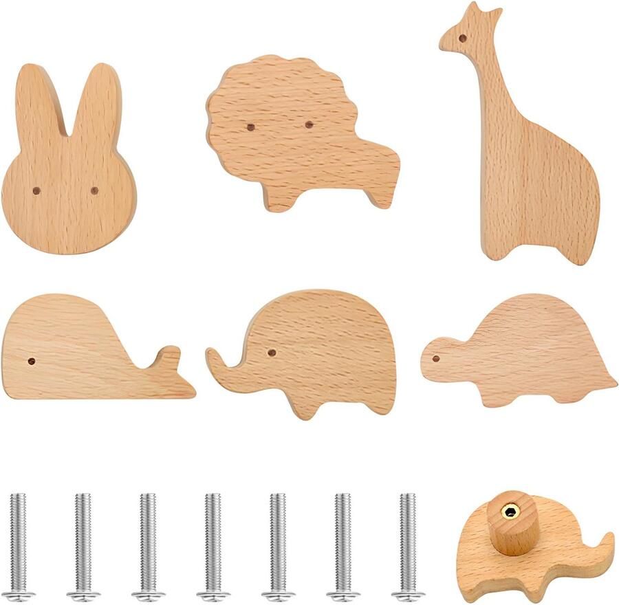 By Shayne Kinderkamer Houten Kastknoppen Met Diermotieven Voor Een Speelse Uitstraling Set Van 6 Stuks