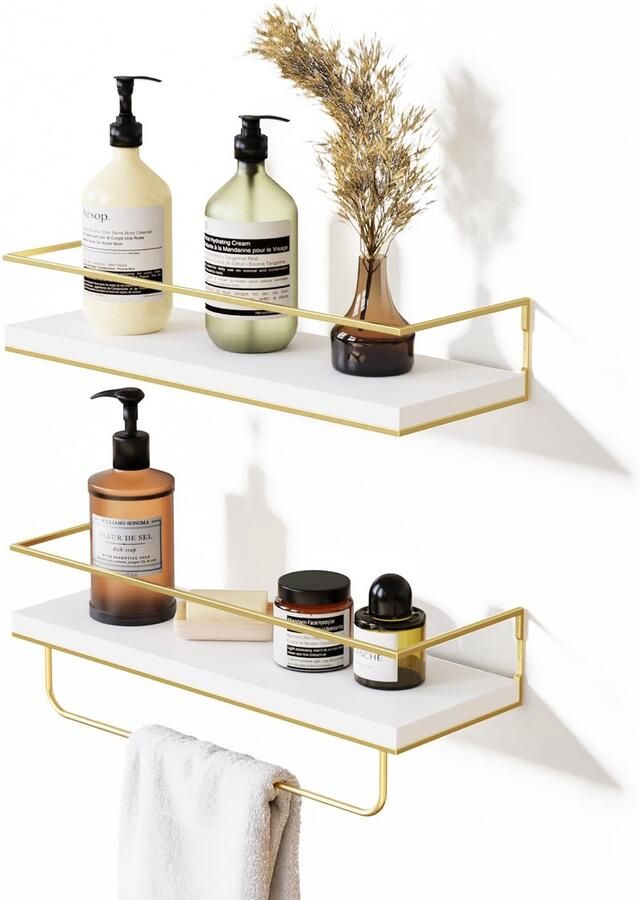 By Shayne Moderne zwevende wandplanken set met metalen stang voor veelzijdig gebruik in huis