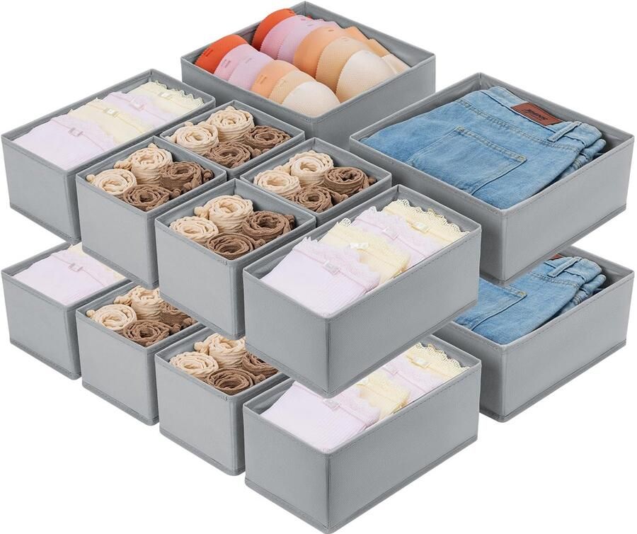 By Shayne Opvouwbare Kledingkast Organizer Set van 16 Stuks voor Ondergoed en Sokken in Stijlvol Lichtgrijs
