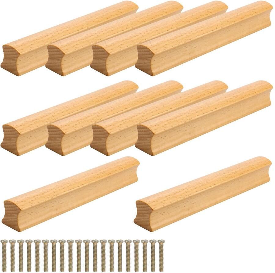 By Shayne Set van 10 Elegante Houten Kastgrepen voor Keuken en Meubels met Schroeven