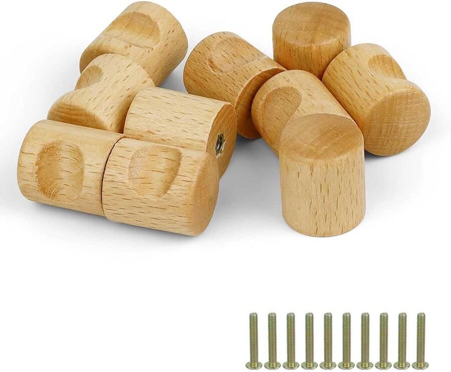 By Shayne Set van 10 Houten Meubelknoppen voor Kasten Laden en Vitrines met Bevestigingsschroeven