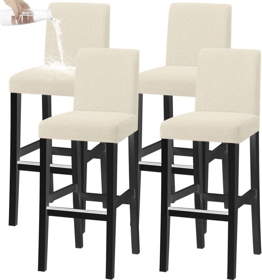 By Shayne Set van 4 Stretchbare Stoelhoezen voor Draaistoelen en Eetkamerstoelen Beige