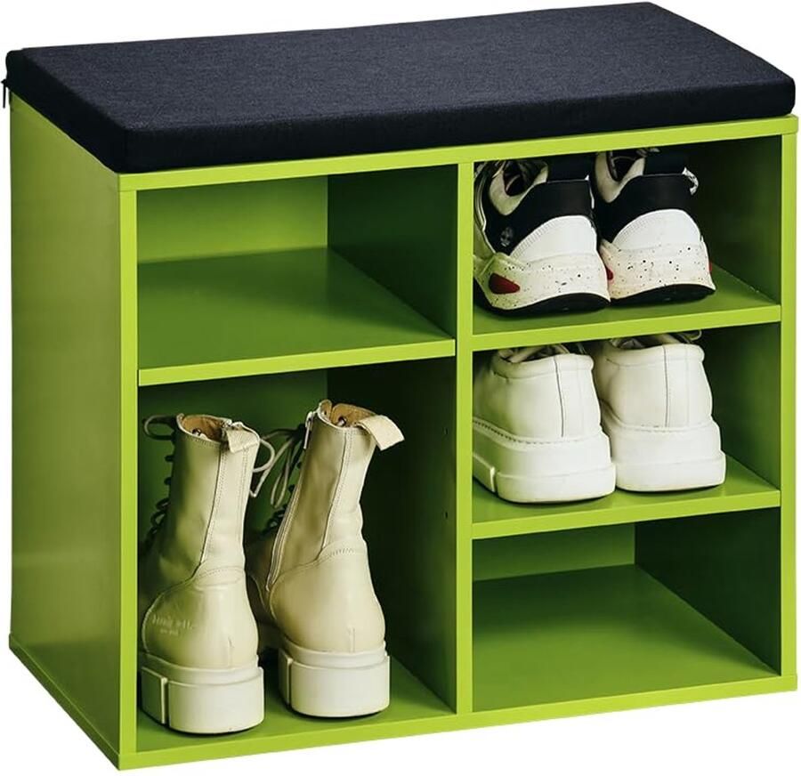 By Shayne Slimme Schoenenkast met Comfortabel Zitkussen en Veelzijdige Opbergruimte in Groen en Zwart