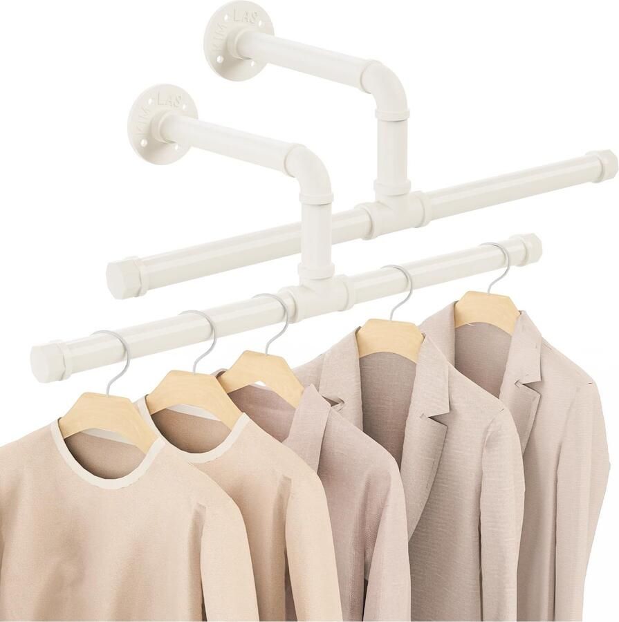By Shayne Stijlvolle en Ruimtebesparende Wandgemonteerde Kledingstangen voor Interieurs Set van 2 Crèmekleurig