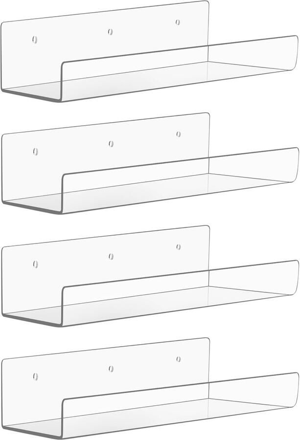 By Shayne Transparante Zwevende Wandrekken van Acryl voor Meerdere Ruimtes Set van 4