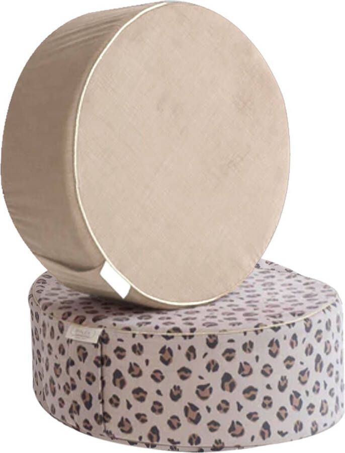 ByAlex Poef Duo Pakket 2 Stuks Rond Meditatiekussen Yoga Kussen met Velvet Hoes 40x30cm Leopard Love & Oatmeal Latte