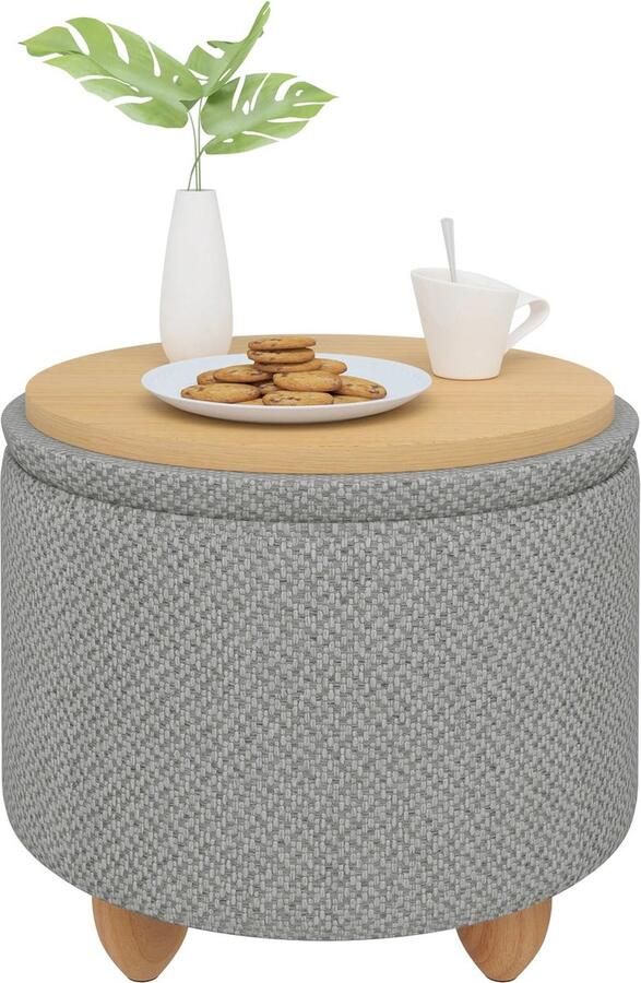 ByBusby Ronde Poef Gestoffeerde Kruk Met Deksel Opvouwbare Poef Ruimtebesparend Woonkamer Slaapkamer
