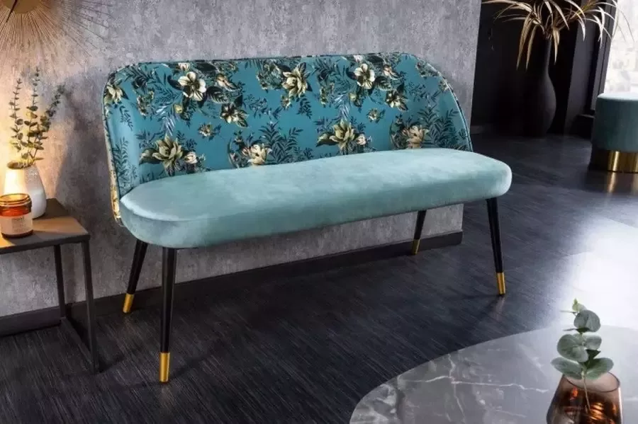 Invicta Interior Design bank PRÊT-À-PORTER turquoise fluwelen bloemmotief en gouden voetdoppen 41706 - Foto 1