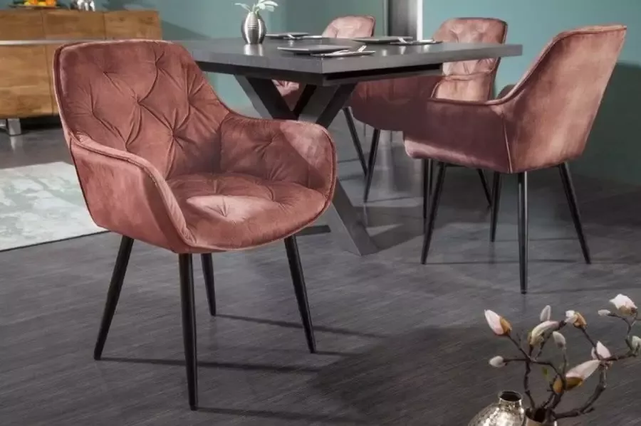 Invicta Interior Design stoel MILANO bruin fluweel met Chesterfield quilting 41182 - Foto 2