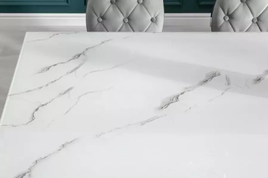 Invicta Interior Design eettafel MODERN BAROQUE 200cm wit chroom glasblad marmer roestvrijstalen poten 39996