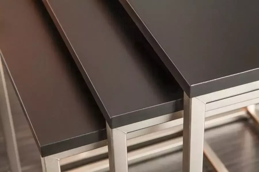 Invicta Interior Design bijzettafel set van 3 ELEMENTS 40cm mat zwart geborsteld RVS 37116