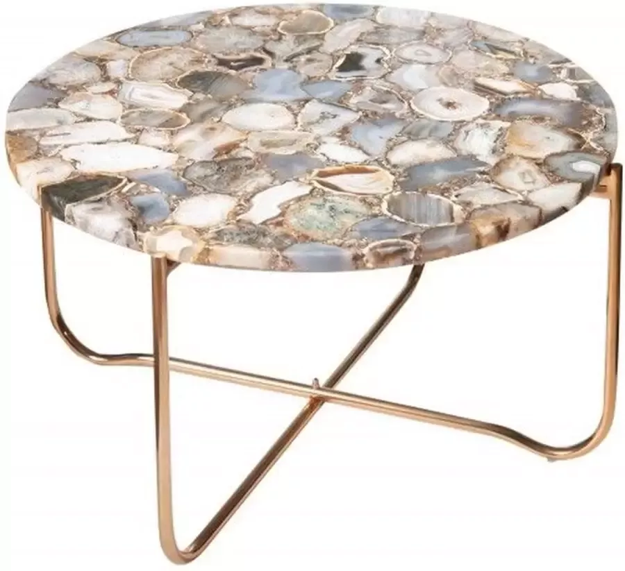 Invicta Interior Ronde salontafel NOBLE 65cm edelsteen agaat afneembaar tafelblad gouden metalen frame 40364