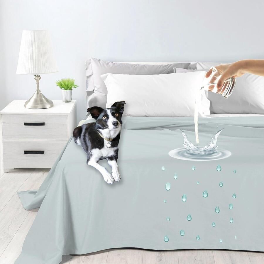 Byour3 – SUPER Waterdichte Bedsprei van Katoen Vlekbestendig Tweepersoonsbedbeschermer Eenpersoonsbed Queen Size Anti-Huisdierhaar Anti-Schimmel Katten Honden Huisdieren Kinderen Wasbaar (Ice Grey Queen Size)