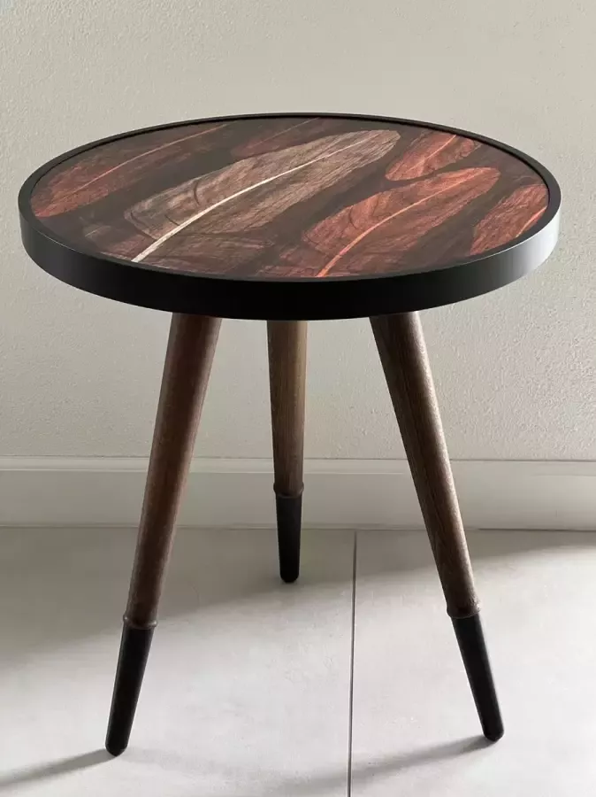 ByPi Bijzettafel Rond Massief Beukenhouten poten Moderne Bijzettafel Kleine Salontafel Hoogte 50 cm x Ø45 cm Bruin Zwart Hout Dessin