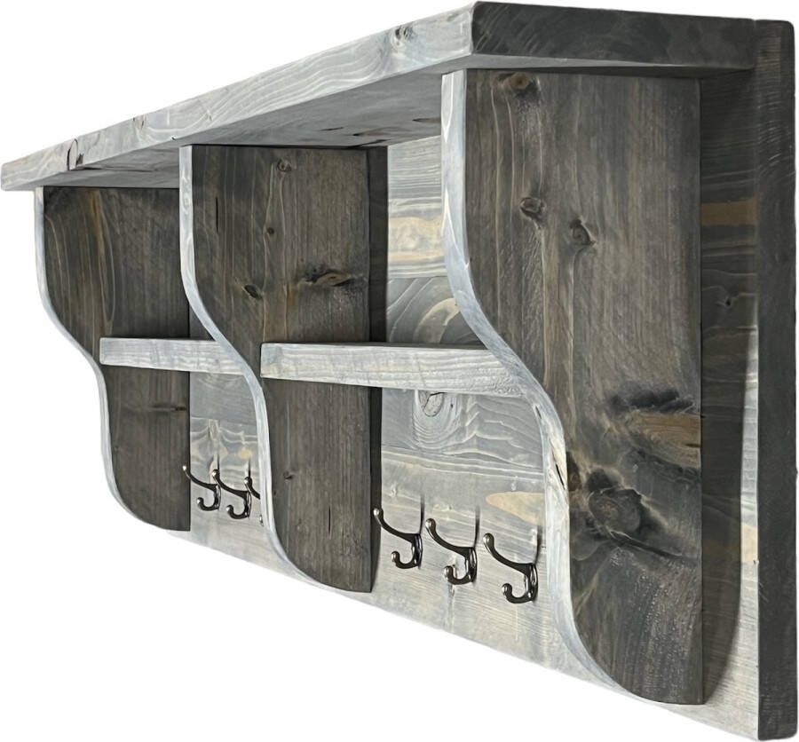C&M Exclusive 8-Haakse Steigerhouten kapstok 120 cm Antraciet wandkapstok Landelijk