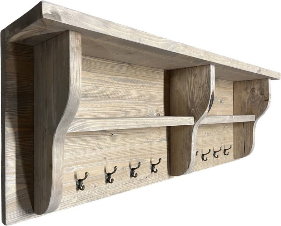 C&M Exclusive 120 cm Lange Kapstok 8 Haken Handgemaakte Houten Wandkapstok Steigerhouten kapstok met hoedenplank compleet geleverd incl. Ophanging ophangsysteem - Foto 3