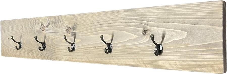 C&M Exclusive 5-haakse Houten kapstok Steigerhouten wandkapstok in vergrijsd Noten 90 cm lang incl. ophanghaken - Foto 2