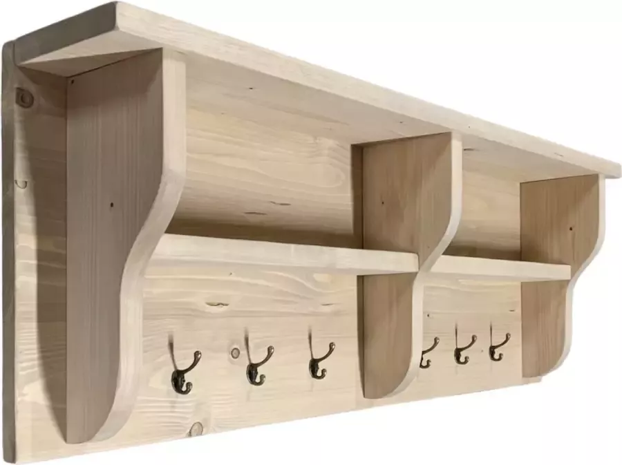 C&M Exclusive 120 cm Lange Kapstok 8 Haken Handgemaakte Houten Wandkapstok Steigerhouten kapstok met hoedenplank compleet geleverd incl. Ophanging ophangsysteem - Foto 4