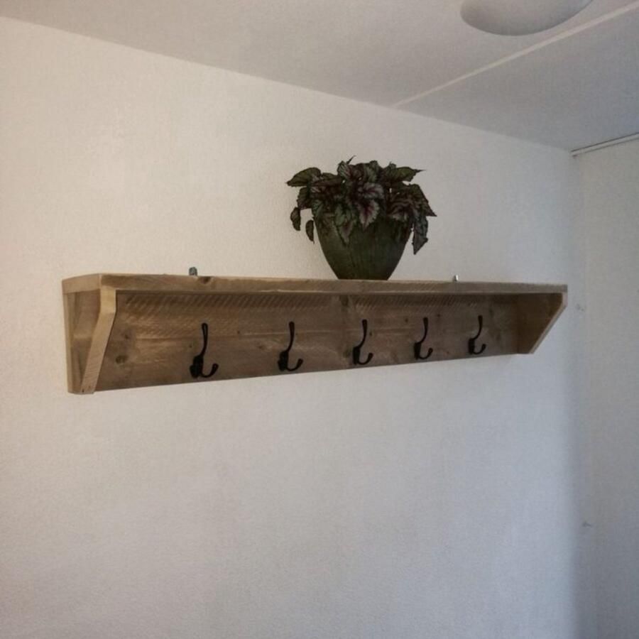 C&M Exclusive 100 cm lange 6-haakse Houten kapstok Handgemaakte wandkapstok van steigerhout inclusief ophanging