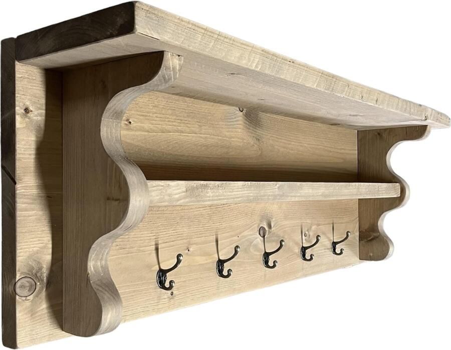 C&M Exclusive Premium Kapstok XL Old Brown 100 cm lang Luxe steigerhouten kapstok bruin 5-haakse kapstok steigerhout wandkapstok vintage landelijk - Foto 2