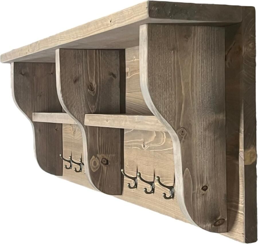 C&M Exclusive 120 cm Lange Kapstok 10 Haken Handgemaakte Houten Wandkapstok Steigerhouten kapstok met hoedenplank compleet geleverd incl. Ophanging ophangsysteem - Foto 2