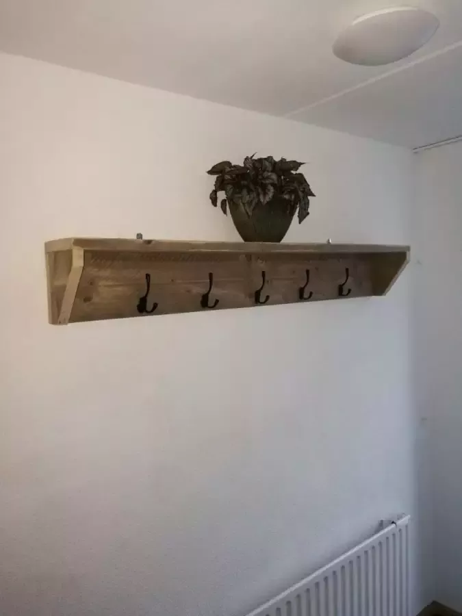 C&M Exclusive 120 cm lange 6-haakse Houten kapstok Handgemaakte wandkapstok van steigerhout inclusief ophanging - Foto 2