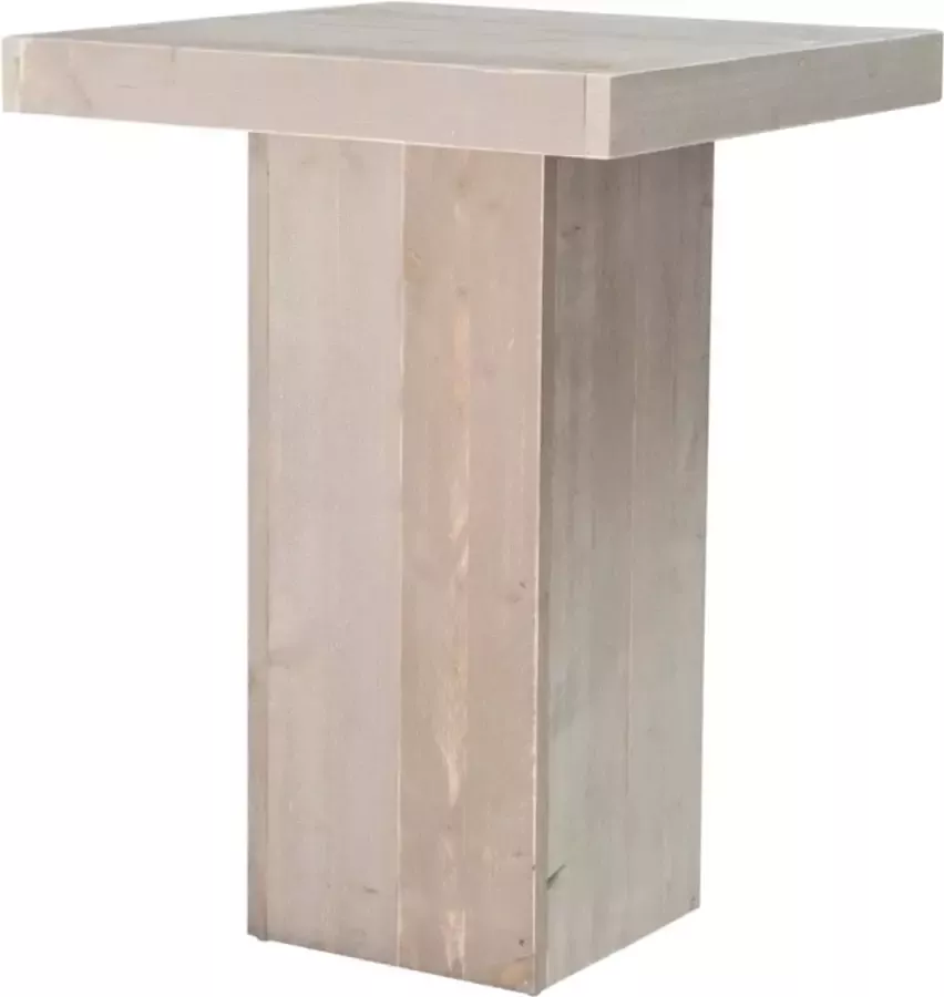 C&M Exclusive Steigerhouten statafel grey wash grijs pilaar zuil tafel voor binnen en buiten Jorg nieuw steigerhout tuinmeubel meubel meubelstuk van hoge kwaliteit