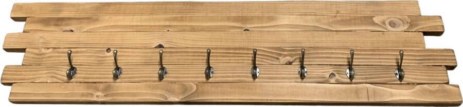 C&M Exclusive Duurzame kapstok 8-haakse houten wandkapstok 100 cm lang model van steigerhout vintage look in de kleur Warm Eiken