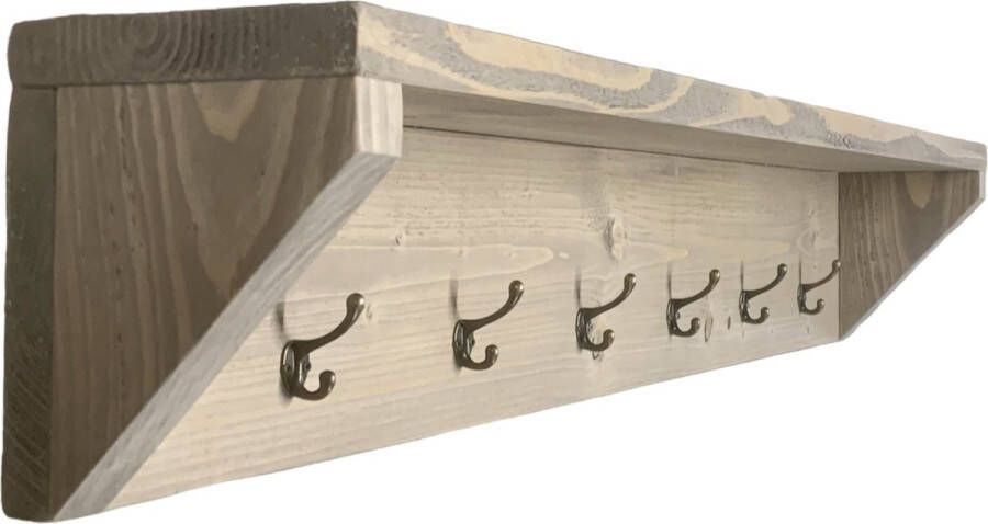 C&M Exclusive 6-haakse steigerhouten kapstok 100 cm lang- wandkapstok steigerhout vergrijsd Noten inclusief haken compleet geleverd wanddecoratie- decoratie- landelijk interieur