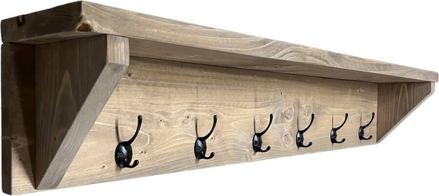 C&M Exclusive 120 cm lange 6-haakse Houten kapstok Handgemaakte wandkapstok van steigerhout inclusief ophanging