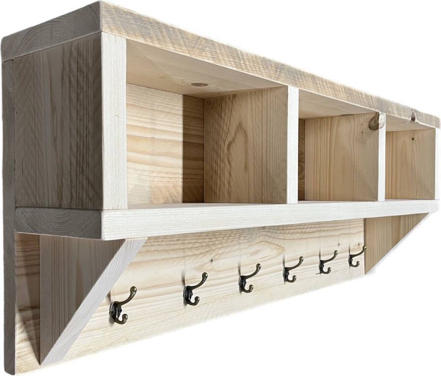 C&M Exclusive steigerhouten 6-haakse kapstok wandkapstok steigerhout Vergrijsd Noten inclusief haken compleet geleverd wanddecoratie- decoratie- landelijk interieur 100 cm